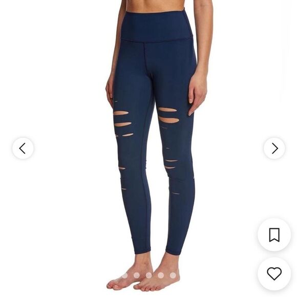 ALO Yoga navy blue leggings rips on front medium m high tries waist tights - Picture 1 of 6
